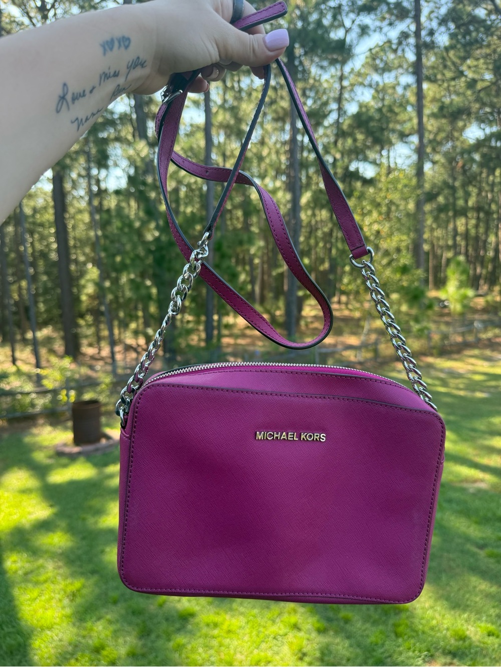 Michael Kors Pink Crossbody Camera Bag with Chain Strap